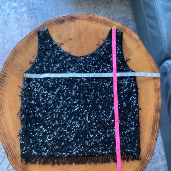Helen Wong Top Womens Black Wool Sequin Beads Tassel Vintage Sleeveless Party - Picture 6 of 6